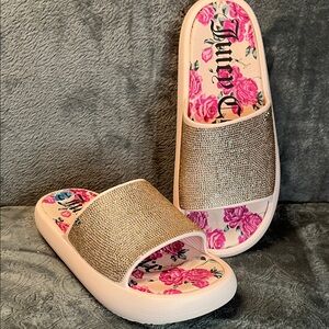 Juicy Couture Pink Floral Logo Slide Sandal